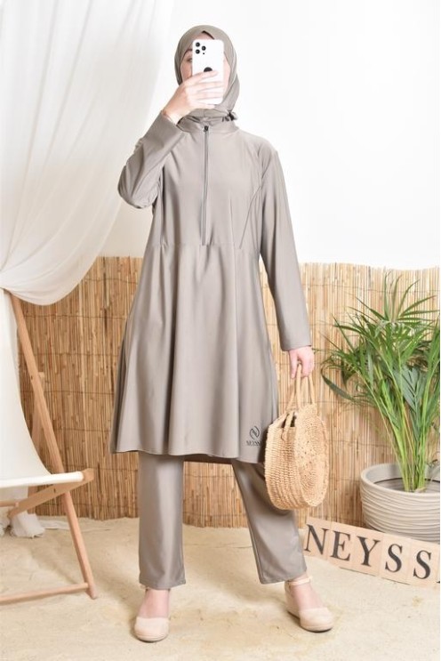 3-teiliger Badeburkini mit integrierter Kapuze aus strapazierfähigem, blickdichtem Material