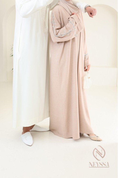Abaya Dubaï avec kimono, brodée de perles, tissu haut de gamme 