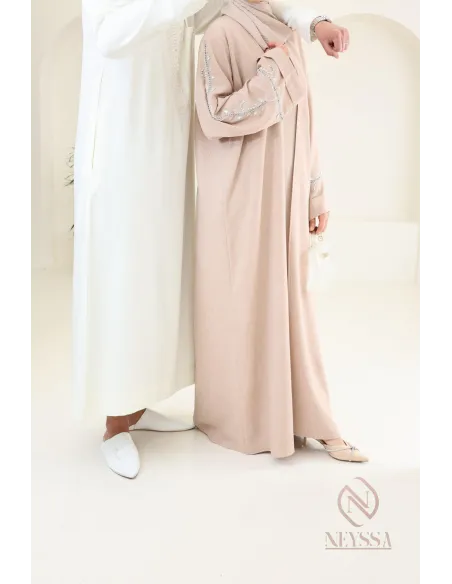 Abaya Dubaï avec kimono, brodée de perles, tissu haut de gamme 