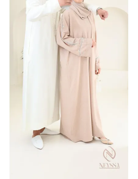 Abaya Dubaï avec kimono, brodée de perles, tissu haut de gamme 