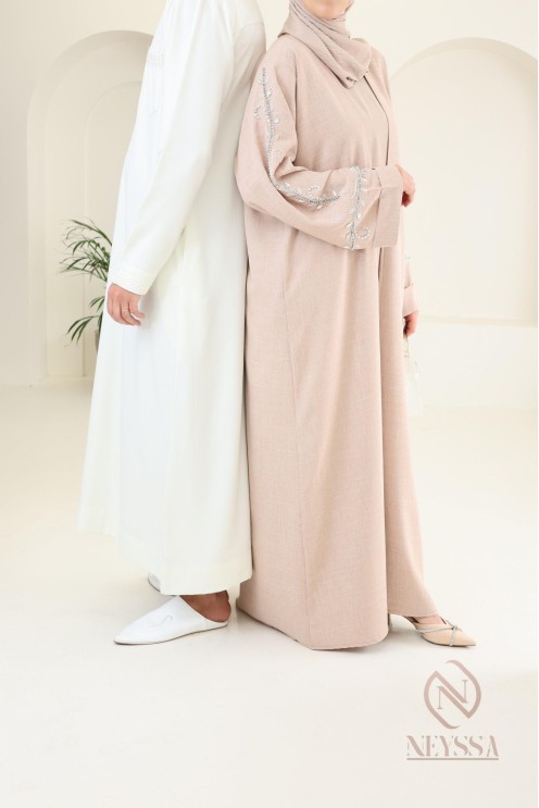 Abaya Dubaï avec kimono, brodée de perles, tissu haut de gamme 