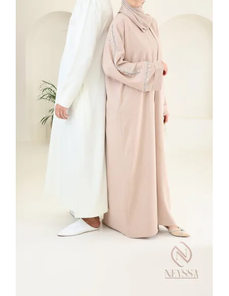 Abaya Dubaï avec kimono, brodée de perles, tissu haut de gamme 