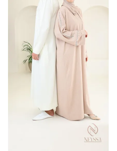 Abaya Dubaï avec kimono, brodée de perles, tissu haut de gamme 