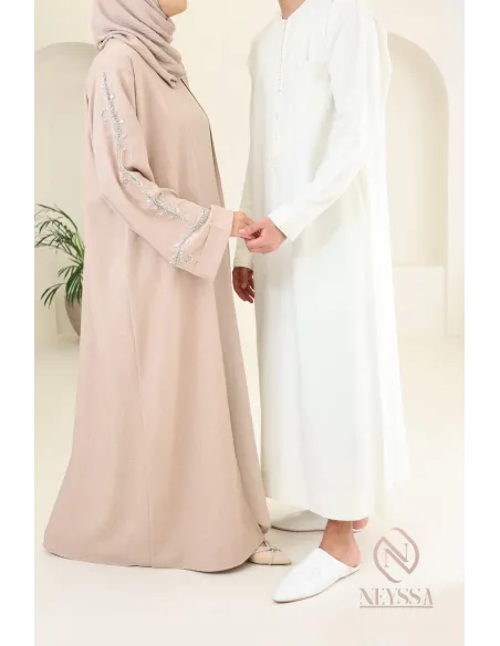 Abaya Dubaï avec kimono, brodée de perles, tissu haut de gamme 