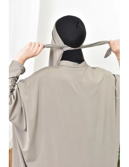 Hijab de bain à nouer taupe, parfait pour compléter son burkini