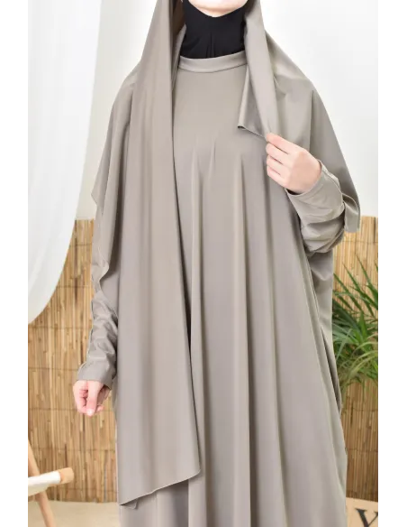 Hijab de bain à nouer taupe, parfait pour compléter son burkini