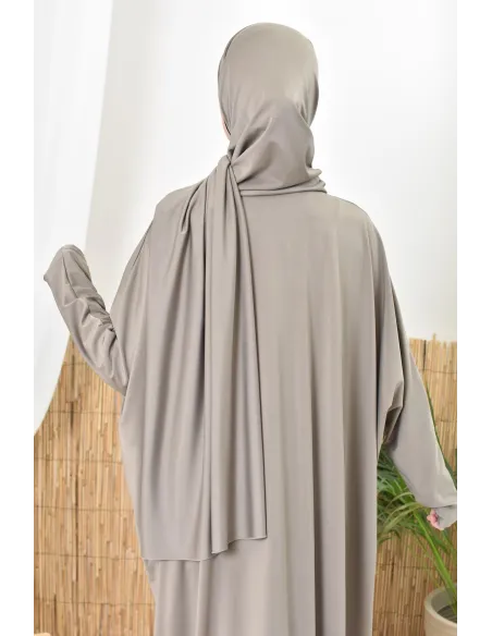 Hijab de bain à nouer taupe, parfait pour compléter son burkini